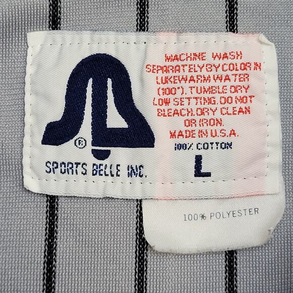 Vintage 80s St-Lukes Baseball Jersey Shirt Large 23x30 Gray Baggy Stripes - Picture 6 of 13